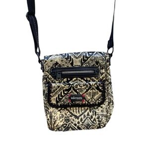 Sakroots Artist Circle Small Flap Messenger Bag Boho Black/Cream Crossbody Bag